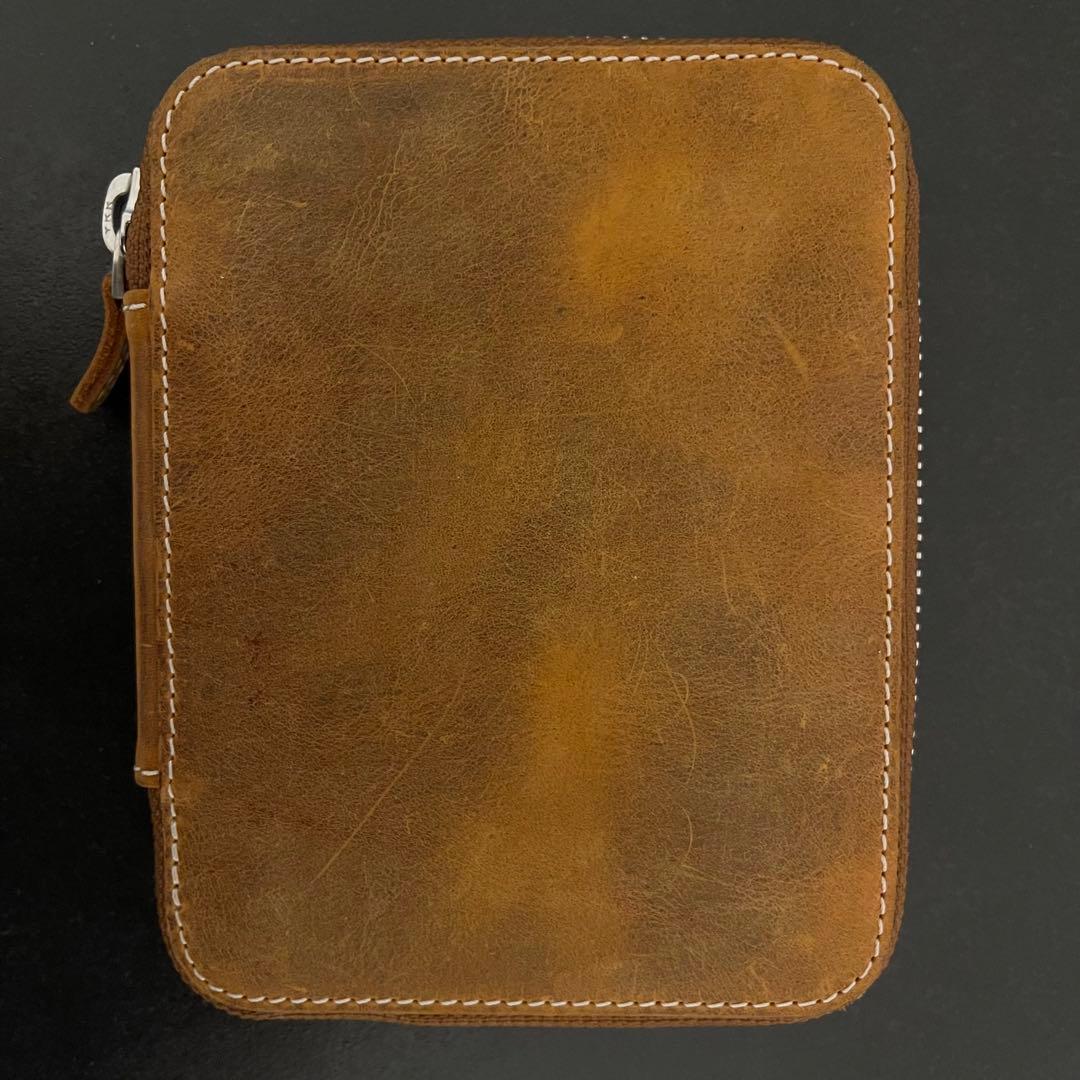 N【Galen Leather】レザーラウンドジップ10本差しペンケース