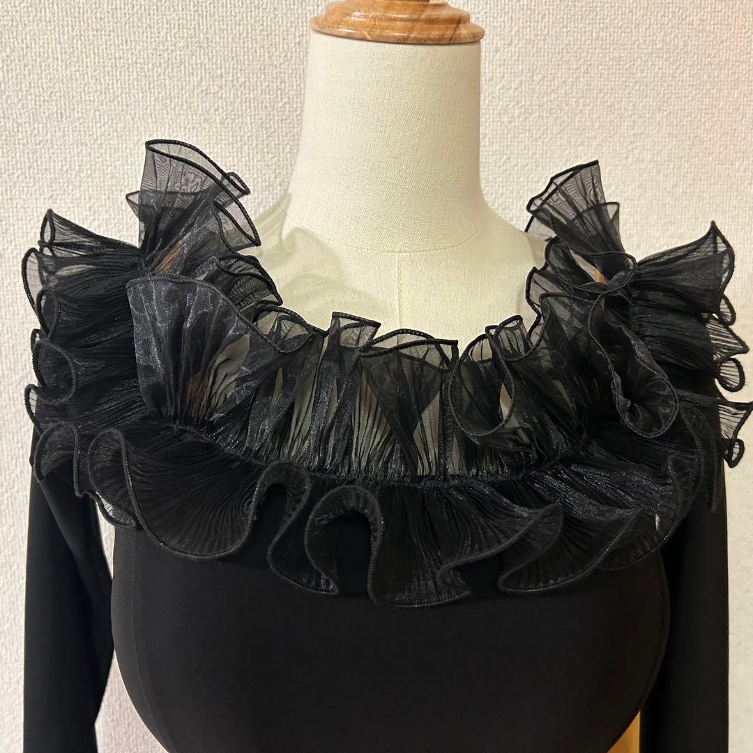 社交ダンス ワンピース ブラック×ホワイトオフショルダードレス