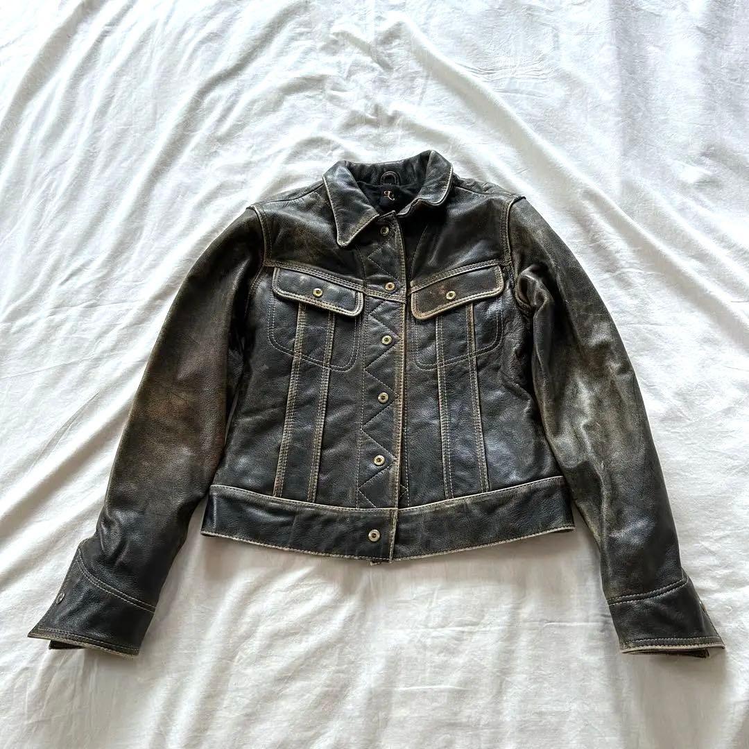 レザージャケット グランジ y2k 平成 フェード 本革 パンク ショート丈