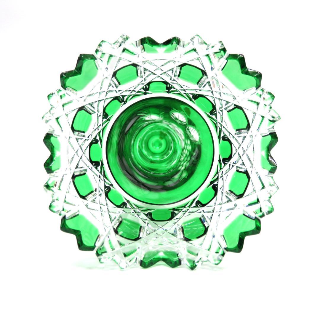 マイセンクリスタル　花瓶　花文彫一輪差し 色被せ　緑　箱付き