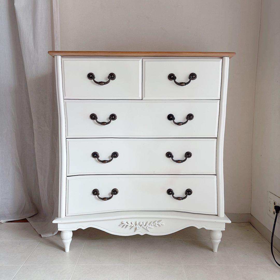 美品　フレンチカントリー　チェスト　シャビーシック　白家具　カントリー　猫脚　棚