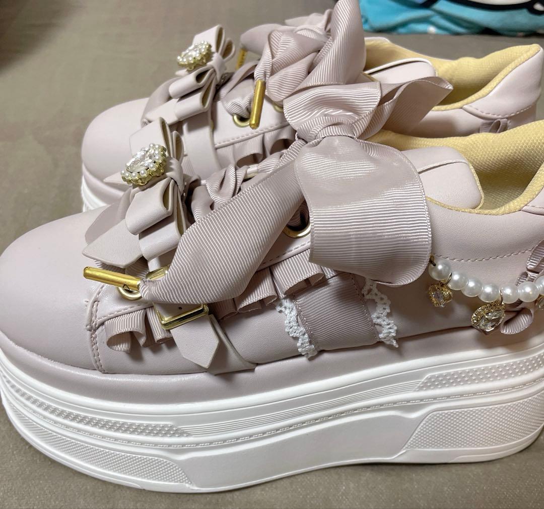 新品 LIZ LISAリボン付き厚底スニーカー ライトピンク L