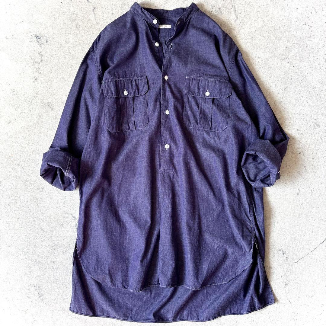 美品 コモリ 日本製 2 コットン プルオーバー 長袖 バンドカラー シャツ 紫