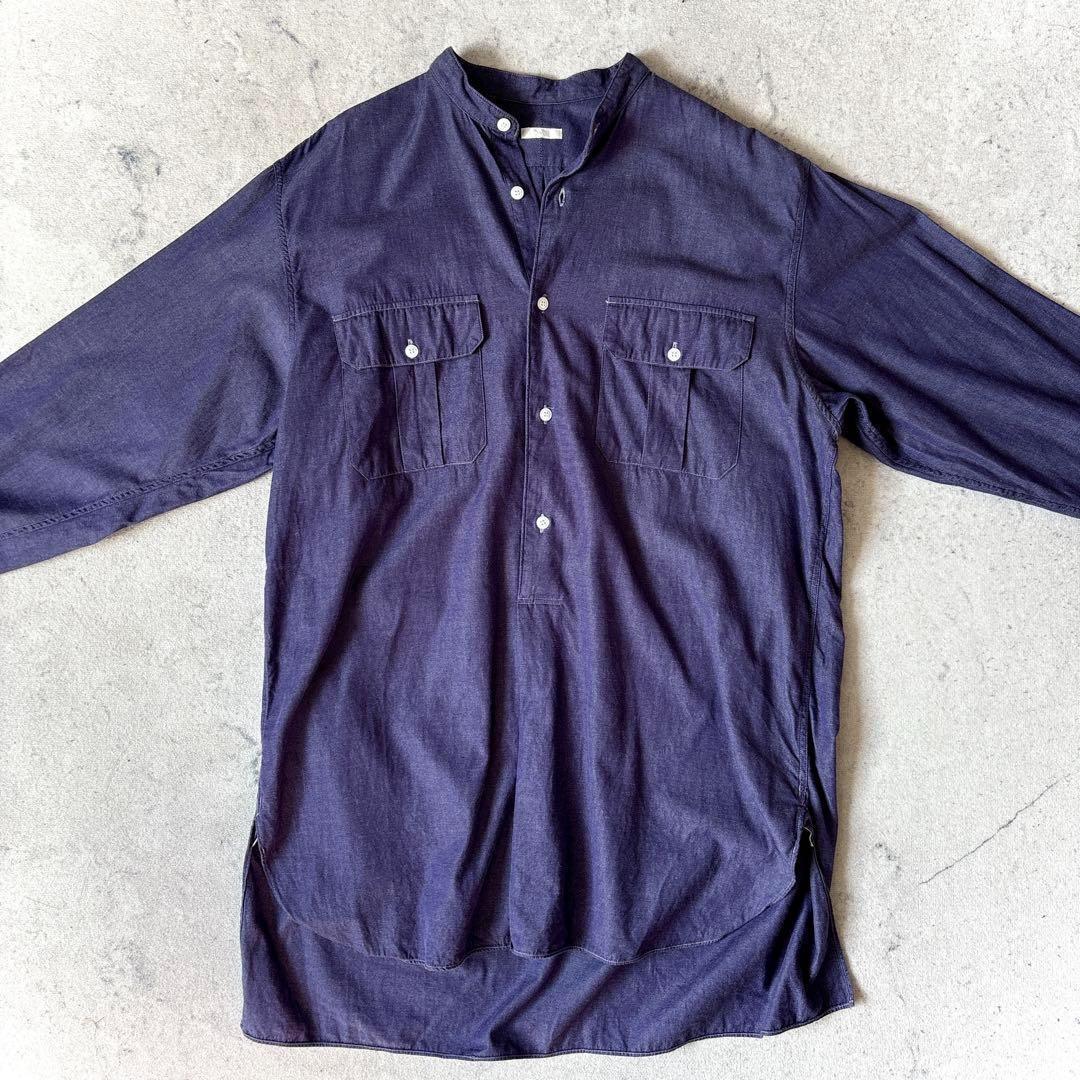 美品 コモリ 日本製 2 コットン プルオーバー 長袖 バンドカラー シャツ 紫