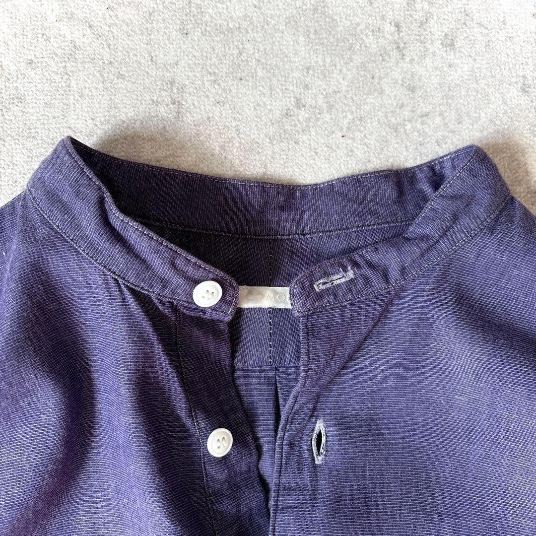 美品 コモリ 日本製 2 コットン プルオーバー 長袖 バンドカラー シャツ 紫