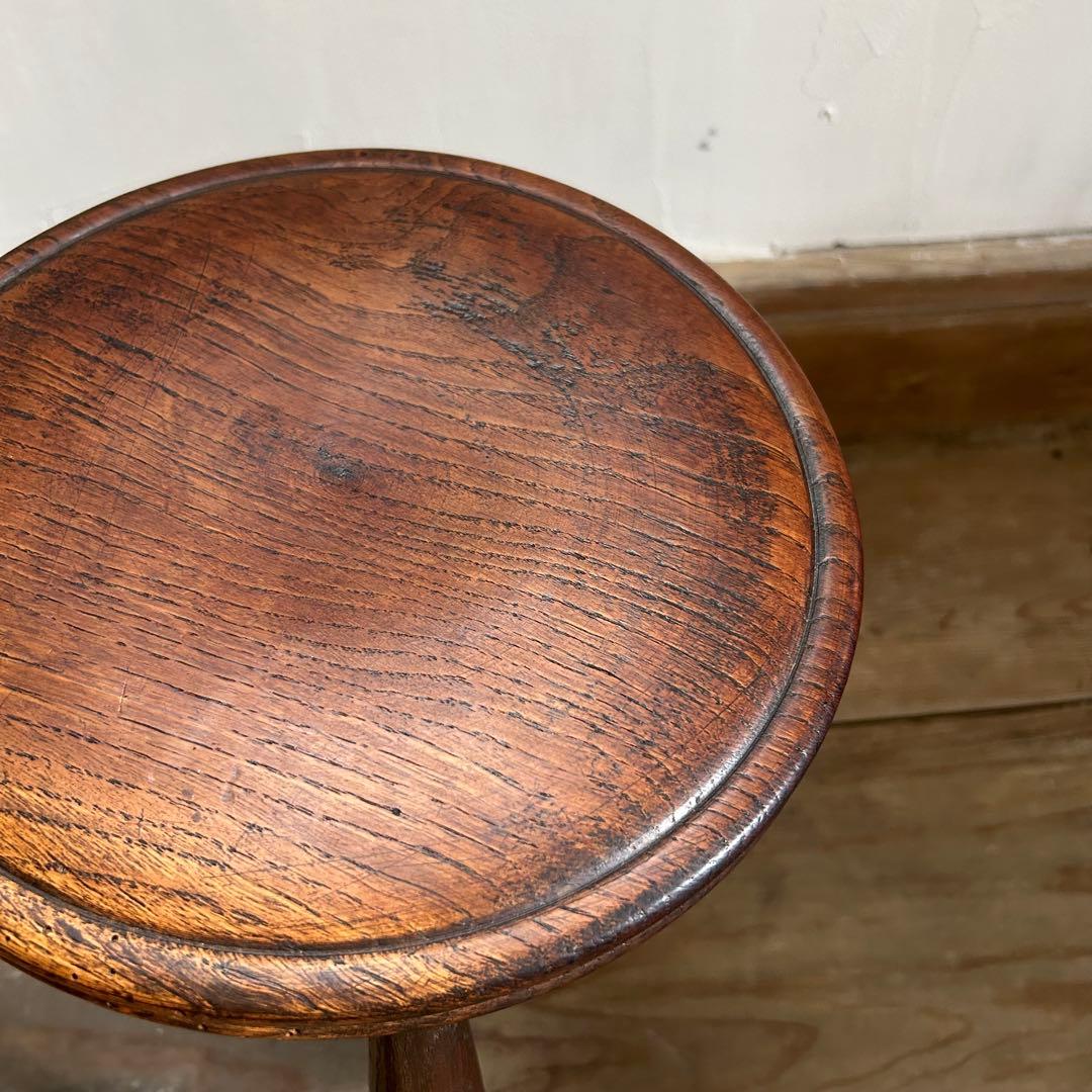 フランスアンティーク 木製 三本脚 スツール ダークブラウン　①