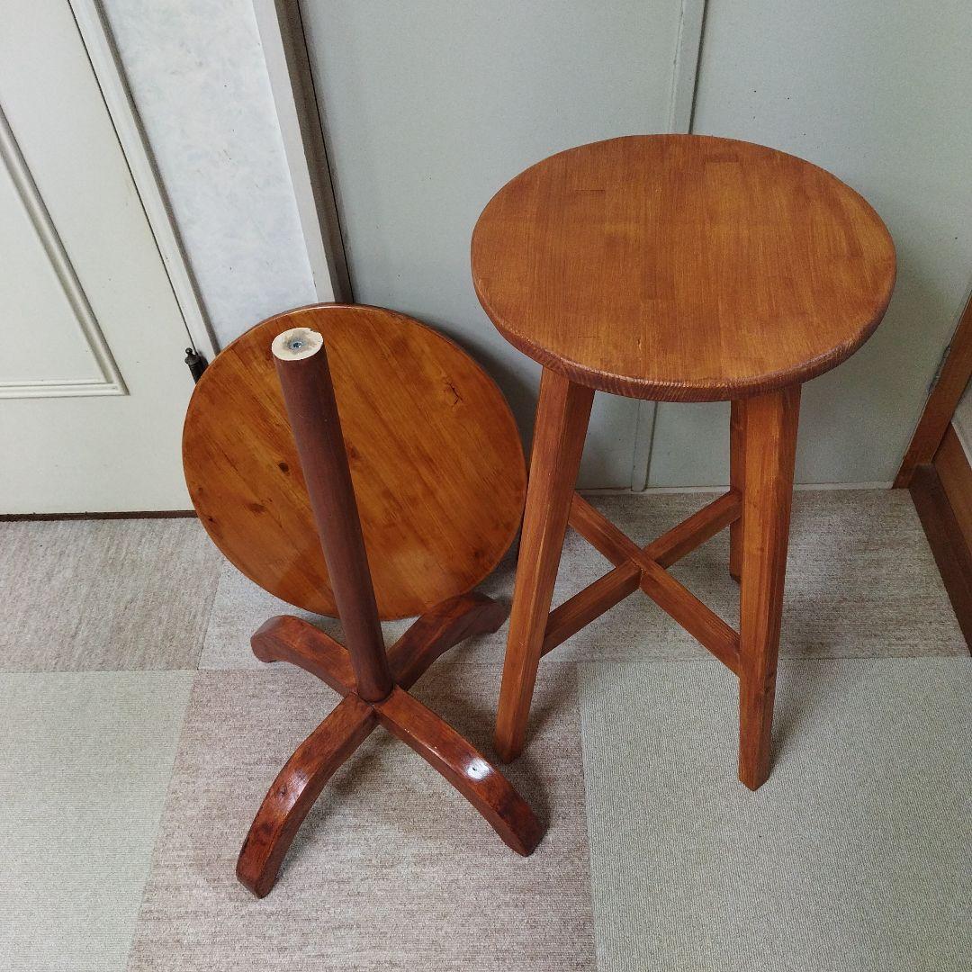 木製丸型サイドテーブル 2点セット