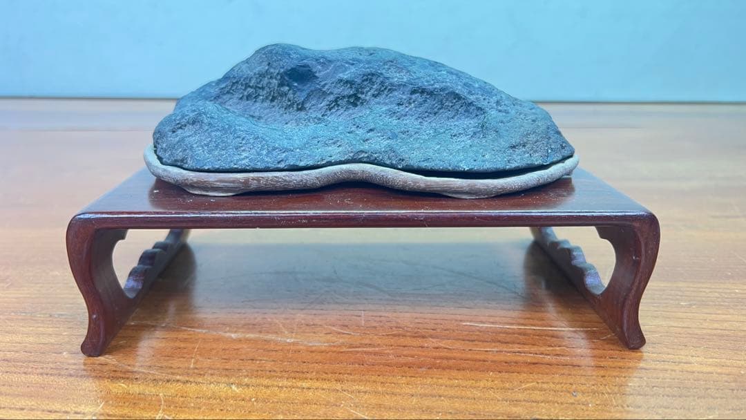 Y74 水石 木製台座付き 遠山石