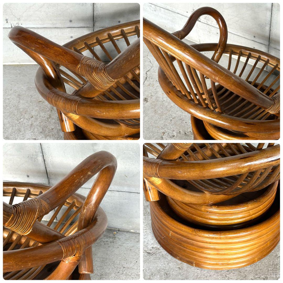 ꧁昭和浪漫꧂ 360度回転式ラタンチェア　籐家具 ひじ掛け 大型椅子　アジアン