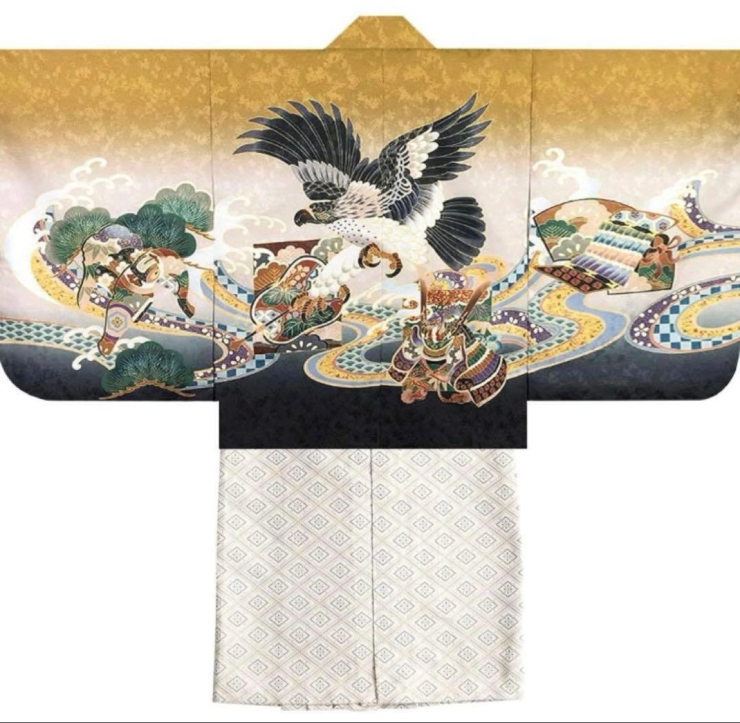 七五三　五歳　男の子　着物　袴　フルセット 肩上げ済み