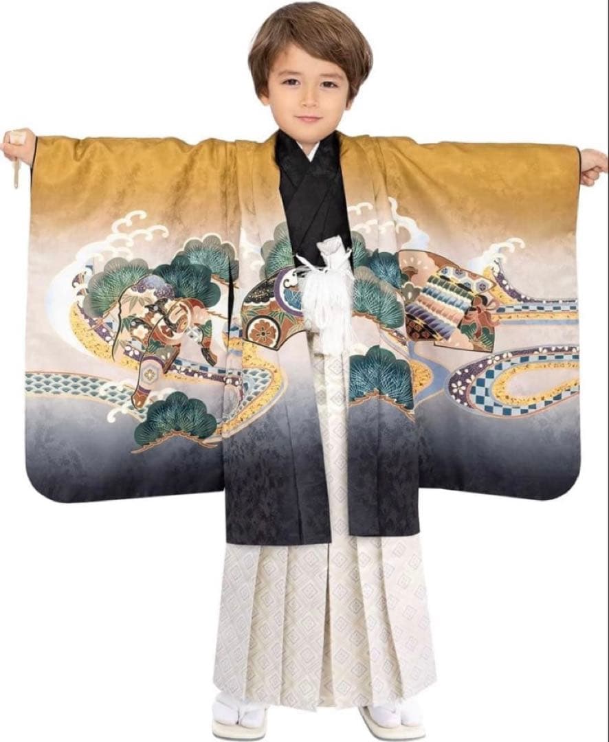 七五三　五歳　男の子　着物　袴　フルセット 肩上げ済み