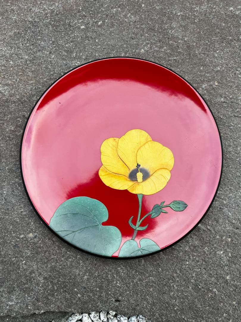 超美品　琉球漆器　bemgo 紅房　べんぼう　平皿　ゆうなの花　5枚セット