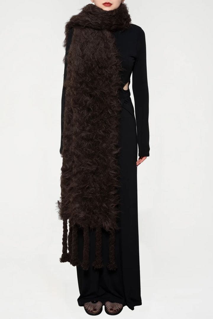 美品　determ; マフラー　リサイクルヤーンシャギーニットスカーフ　カカオ