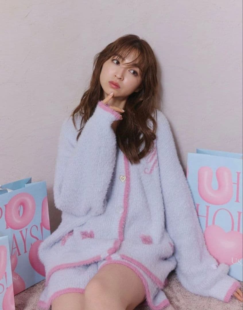 ジェラートピケ ラメフェザーカーディガン+ショートパンツ【LBLU】