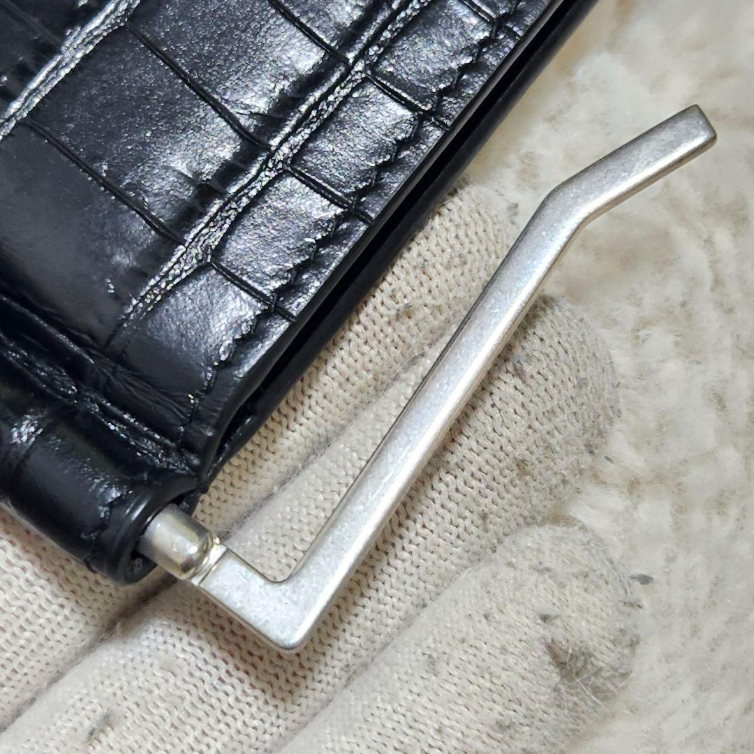 ✨新品未使用　付属品あり✨サンローラン　マネークリップ　二つ折り　クロコ　黒
