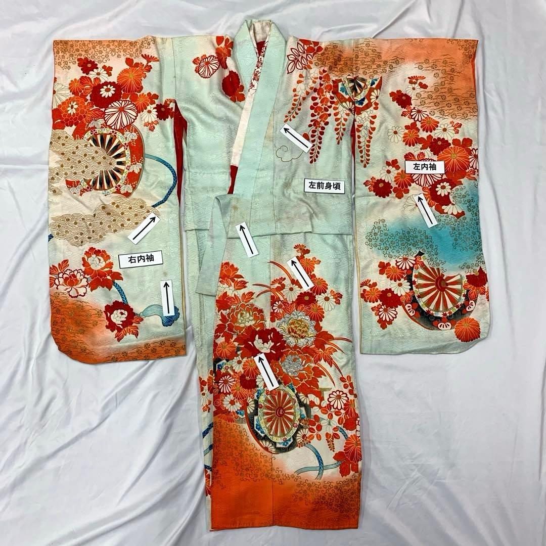 602agu27□七五三 7歳 アンティーク 女児 着物&長襦袢 源氏車□