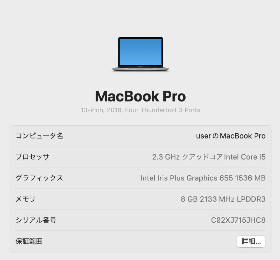 MacBook Pro (13インチ, 2018) 8GB 256GB