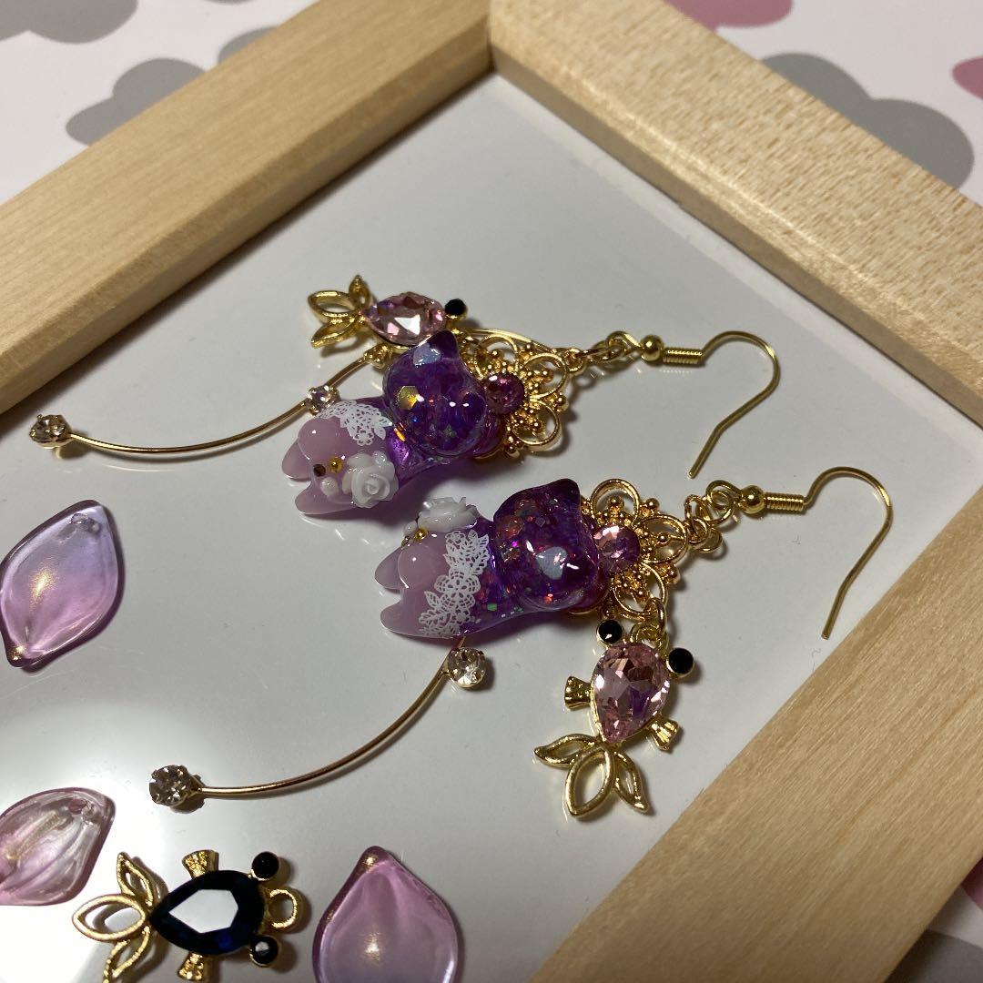 ☆金魚とフェミニンネコちゃんピアス☆