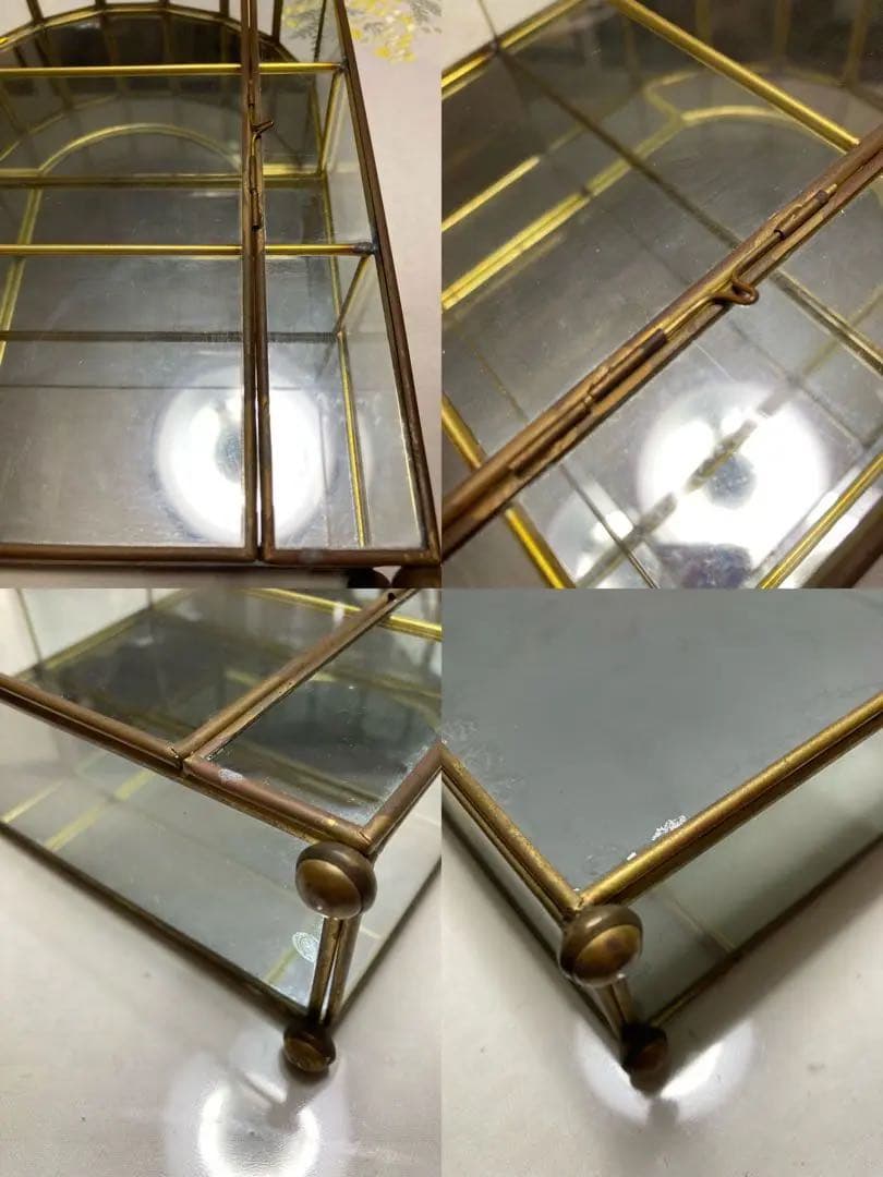 ＊クリスマスセール♪＊訳あり ビンテージ☆アーチ型ガラスショーケース 真鍮 収納