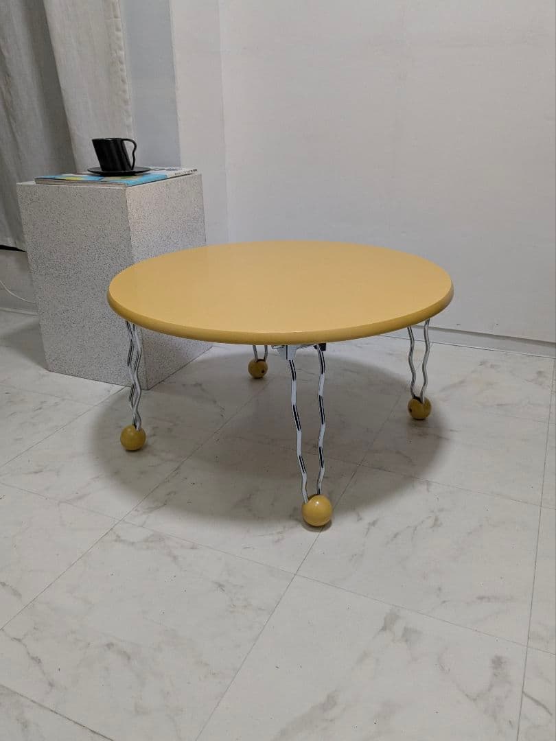 90s ヴィンテージ テーブル ポストモダン レトロポップ イエロー クローム