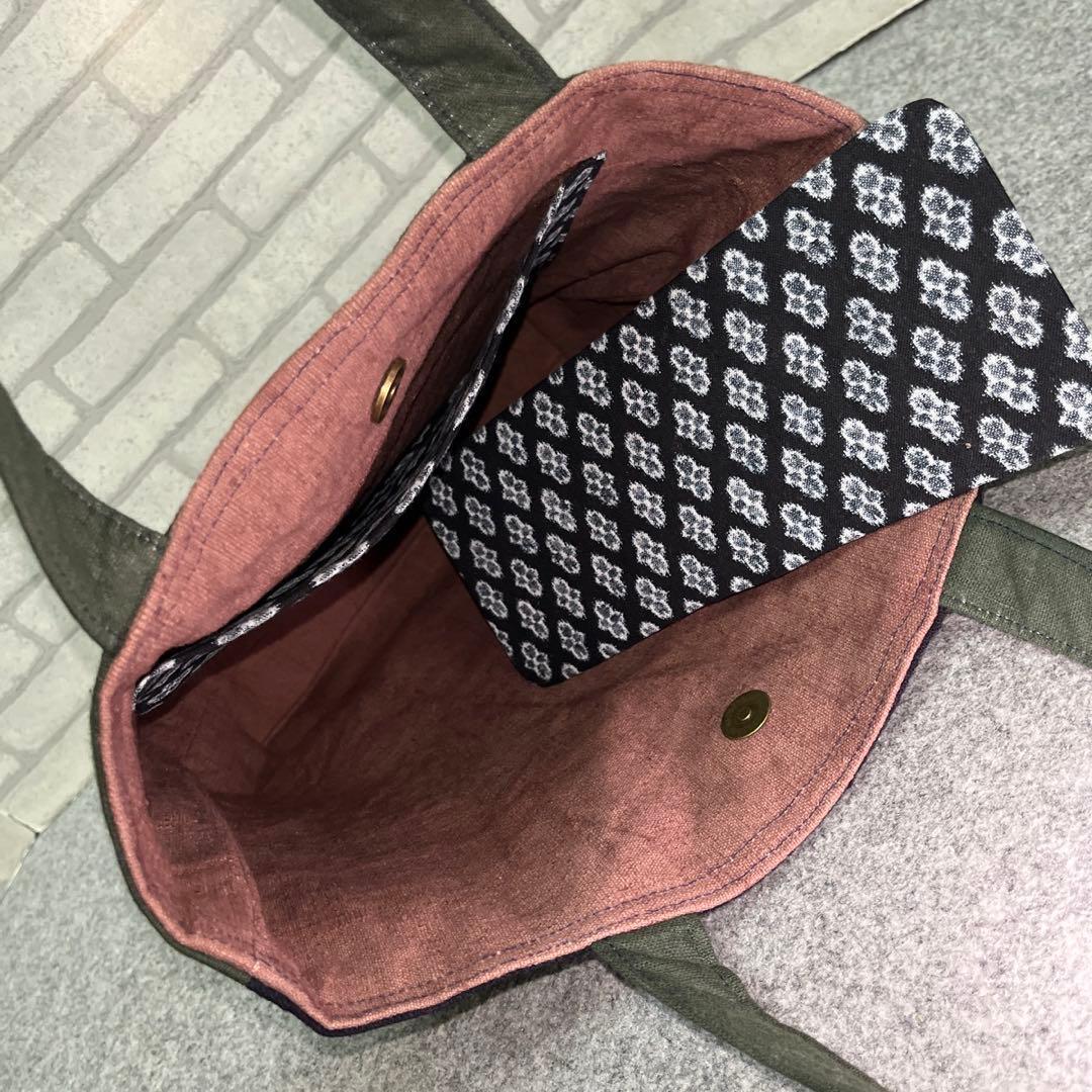 【和モダン】古布藍染と酒袋の縦型トートバッグ57\"味わい深い一点もの 職人仕上げ