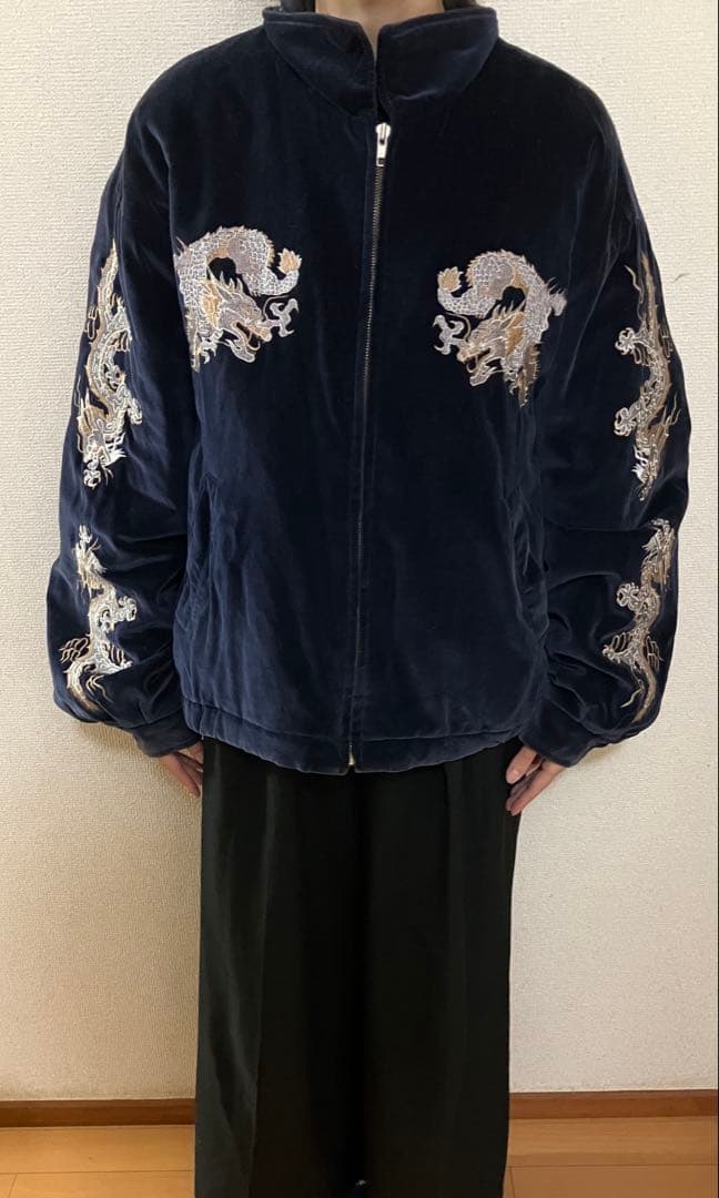 J*n様 90s ベロア 刺繍 コート 龍 両胸・背中刺繍 和柄 スカジャン風