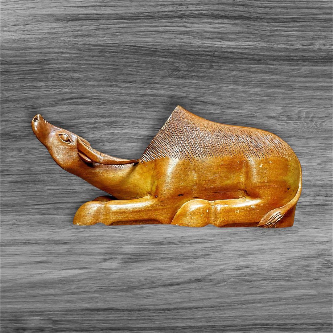 【送料無料❗️】ミッドセンチュリー木製手彫りビンテージワインボトルホルダー 水牛