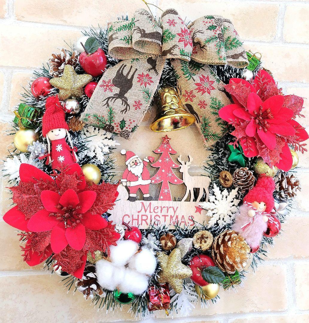 クリスマスリース　特大　玄関リース　造花リース