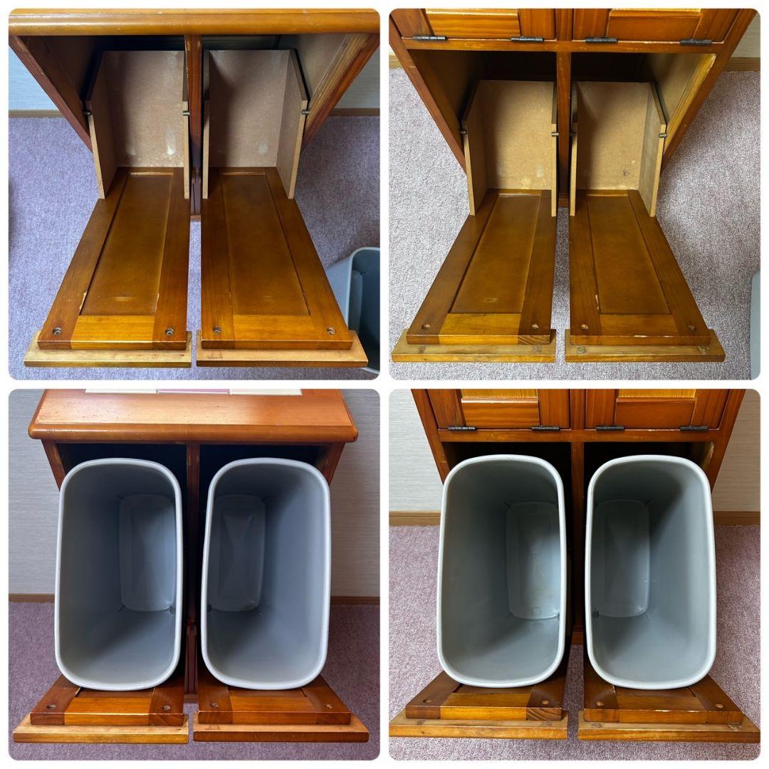 希少　カントリー調　カントリー家具　木製　ダストボックス　ゴミ箱　2段　4分割