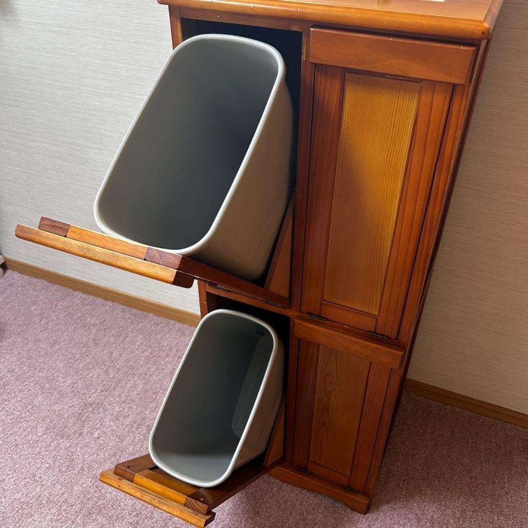 希少　カントリー調　カントリー家具　木製　ダストボックス　ゴミ箱　2段　4分割