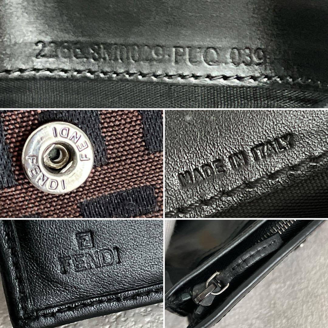 美品✨FENDI ズッキーノ FF 二つ折り財布 ブラウン レザー キャンバス