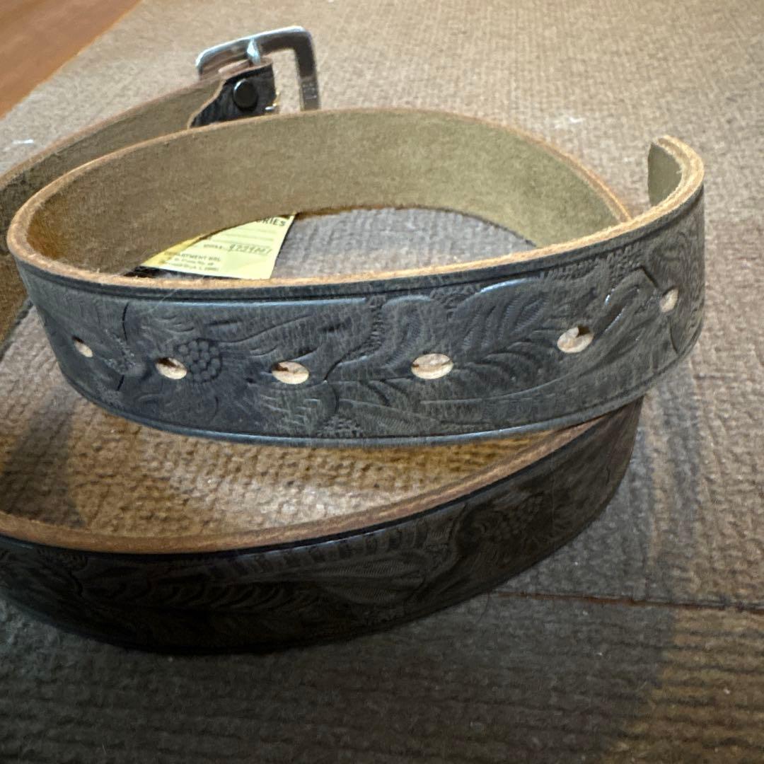 未使用 DOUBLE RL エンボス加工レザーベルト 32