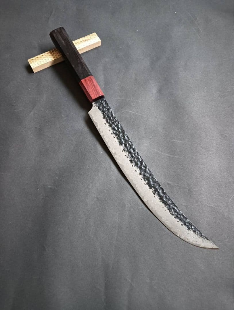 鬼反り黒打ち67層鏡面ダマスカスV金10号筋引き260mm 黒檀花梨柄