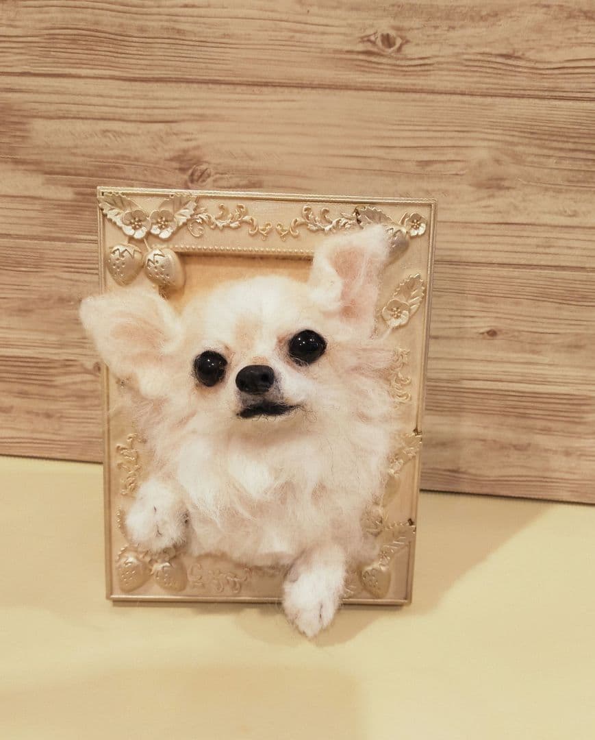 羊毛フェルト　ハンドメイド　犬　チワワ　フレーム