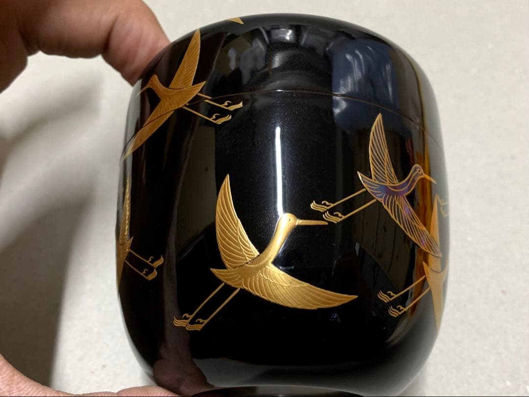 群鶴 内銀溜塗 内銀 棗 大棗 茶道具 茶器 蒔絵 青貝 螺鈿