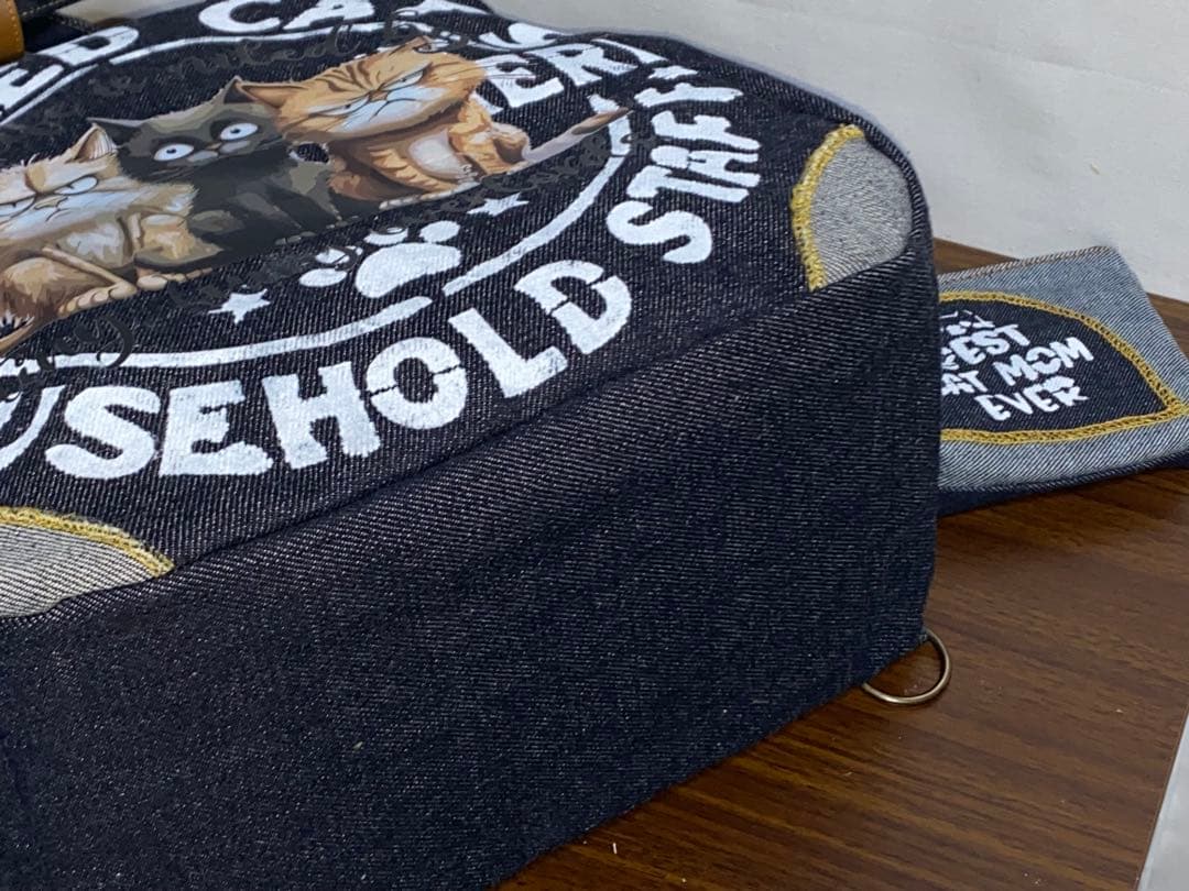 セール☆岡山デニム☆ステンシル☆トラネコ☆悪ネコ☆4wayボストンバッグ