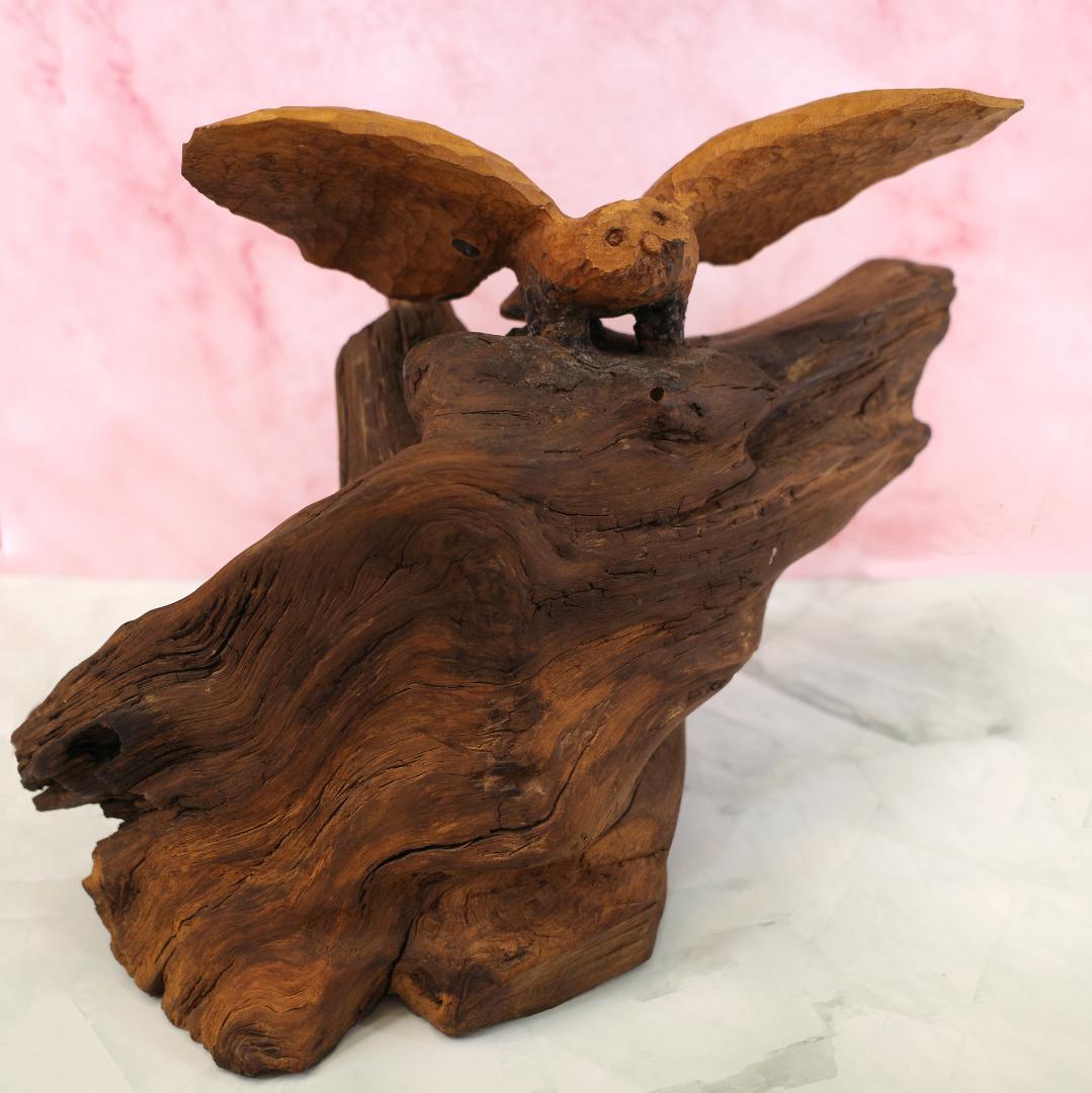 工房がんま フクロウの木彫り 流木