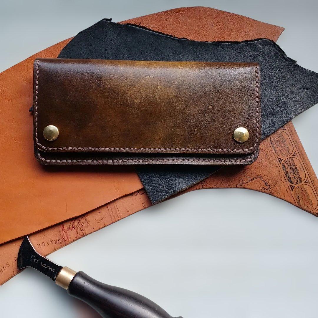 トラッカーウォレット　ロング　グラデーション染め　ダークイエロー～ブラウン