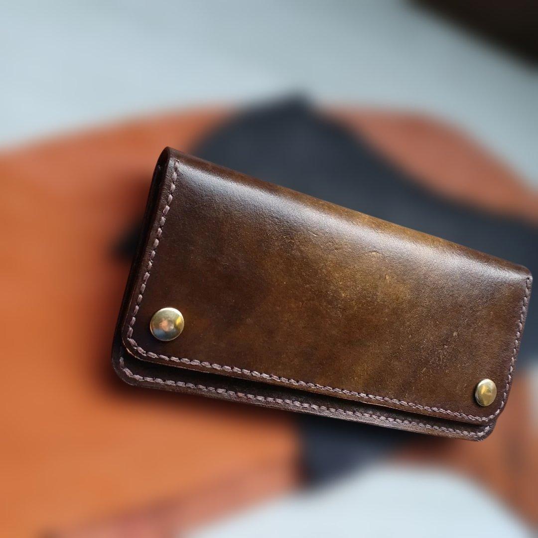 トラッカーウォレット　ロング　グラデーション染め　ダークイエロー～ブラウン