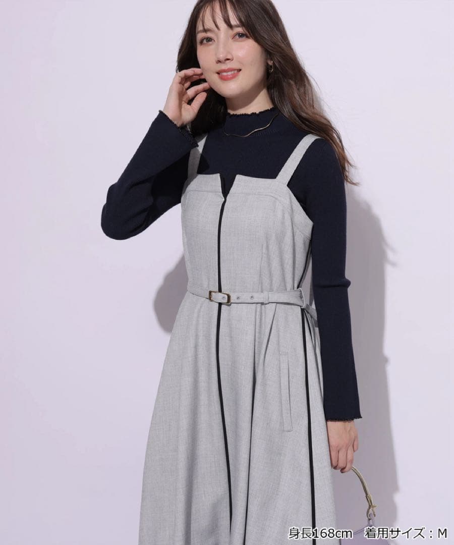 新品 Apuweiser-riche ベルト付パイピングジャンスカ ワンピース