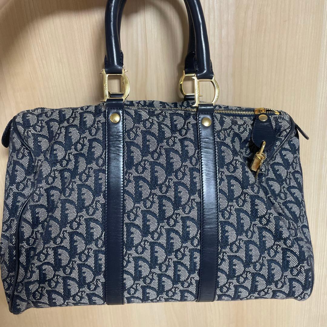 クリスチャンディオールボストンバック　トロッター柄D金具　ネイビー
