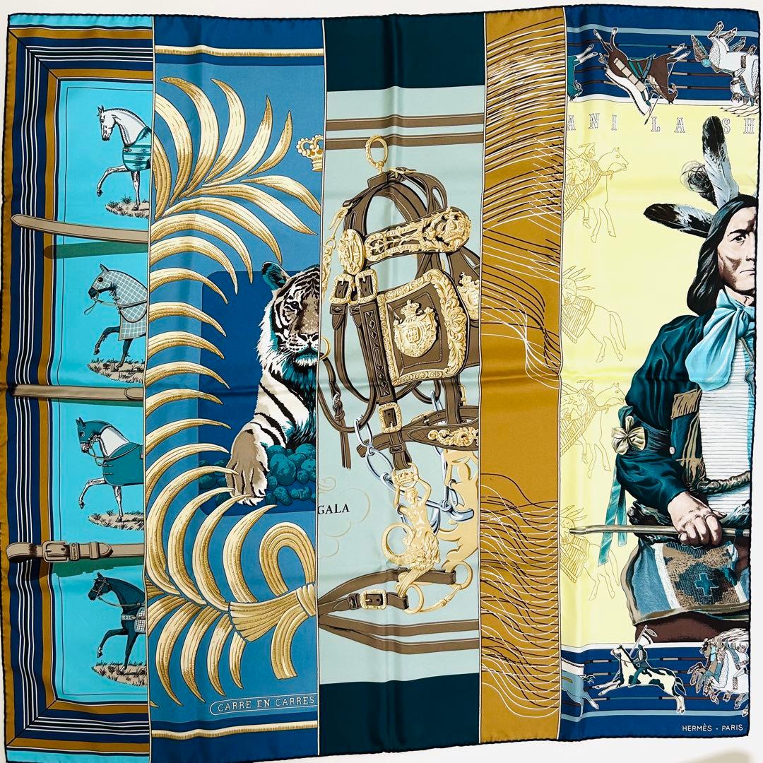 極美品【レア柄】HERMES カレ90　カレからカレへ　パウニー族　王者の虎