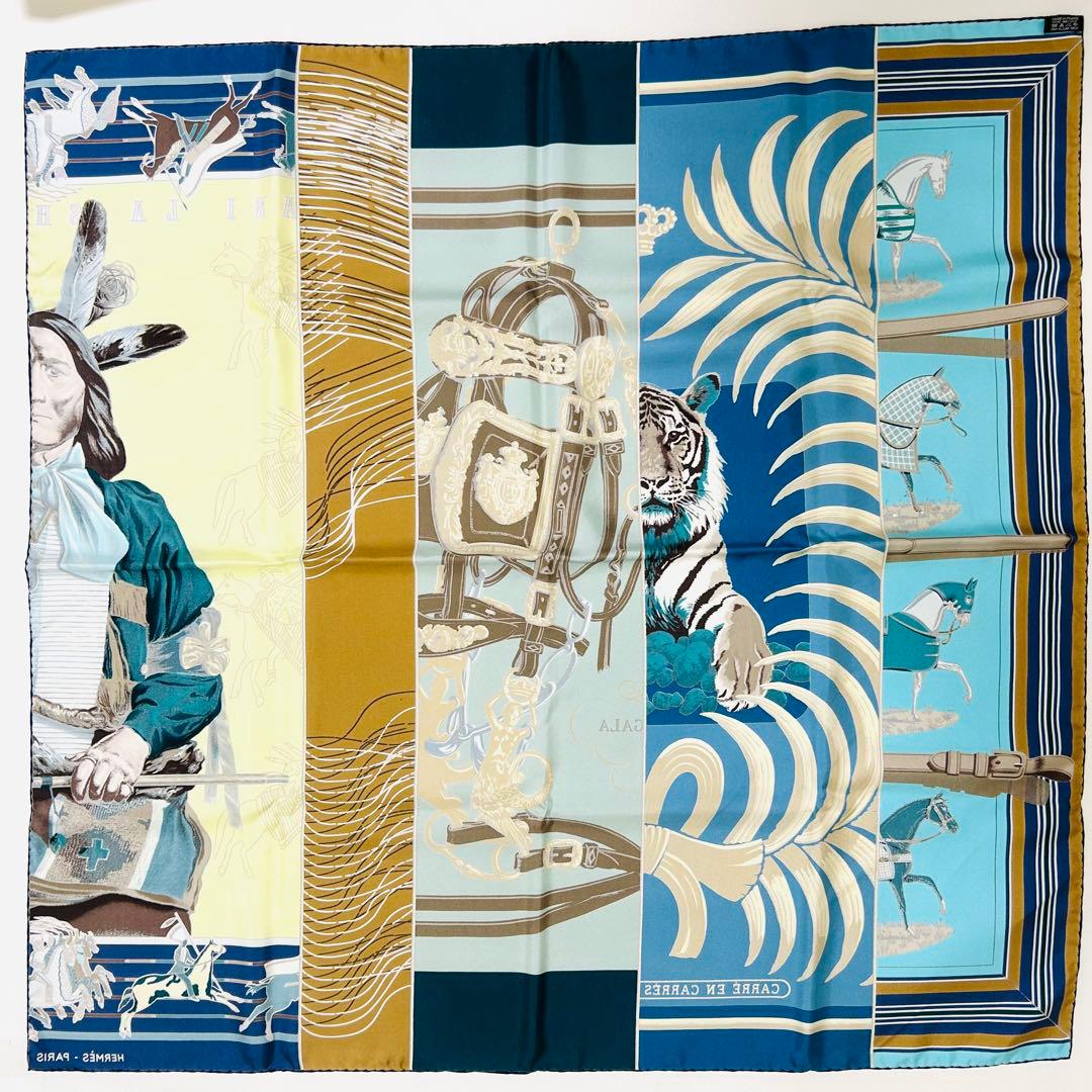 極美品【レア柄】HERMES カレ90　カレからカレへ　パウニー族　王者の虎