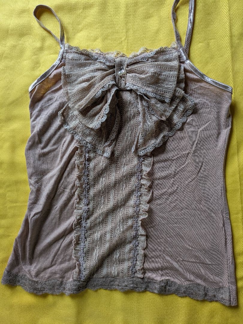 リボン付きタンクトップ（ベージュ・黒）6枚セット