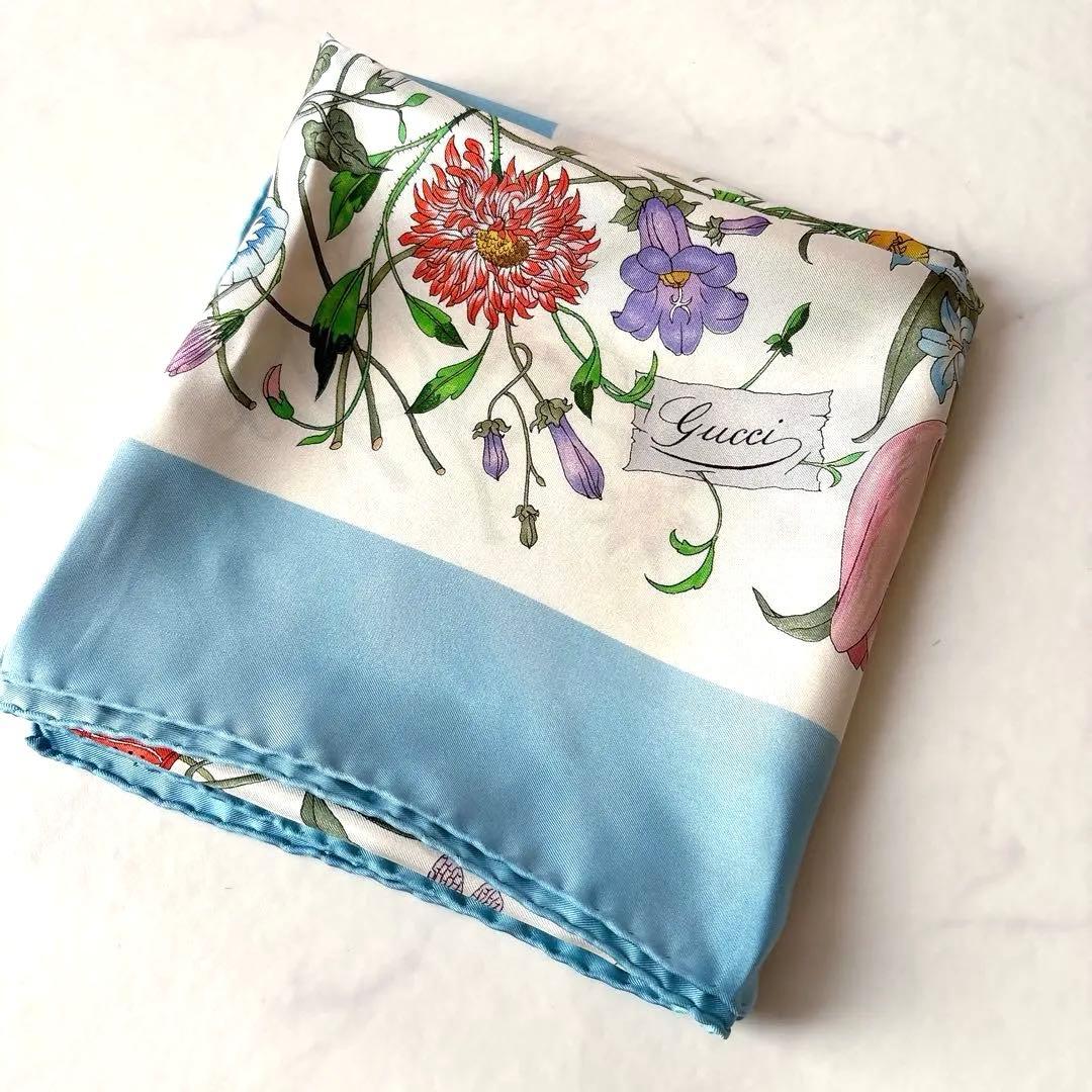 春夏 GUCCI 花と昆虫 大判 スカーフ ヴィンテージ フローラ イタリア製
