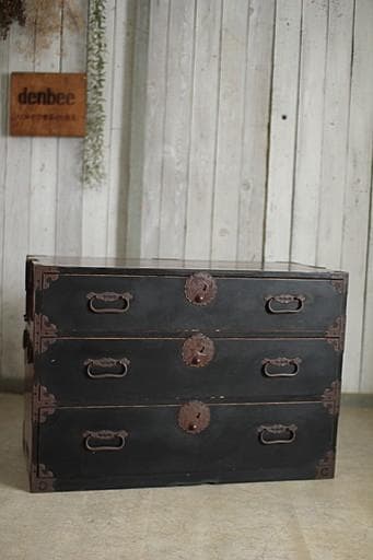 丸金具庄内箪笥　3段　タンス　収納　古家具　古民家　時代家具