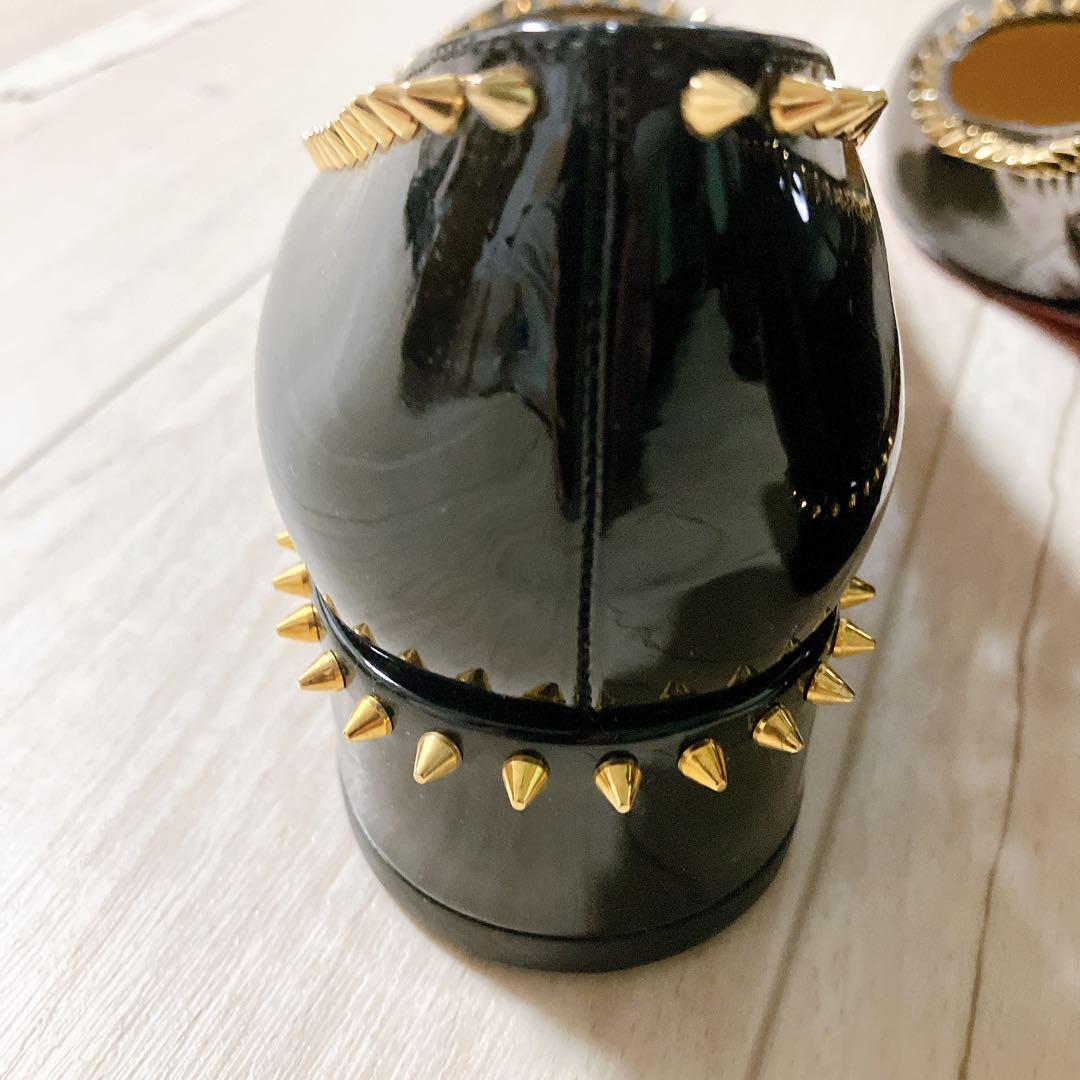 極美品　クリスチャン ルブタン　スタッズ　ブラックパテントレザーパンプス　36