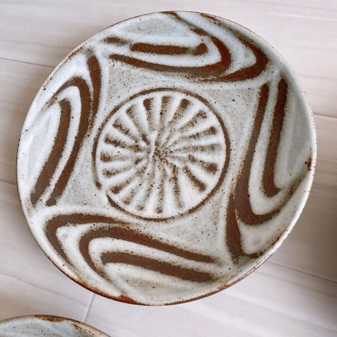 益子焼 指描7寸皿 4枚 神谷正一 作家 和食器 民藝