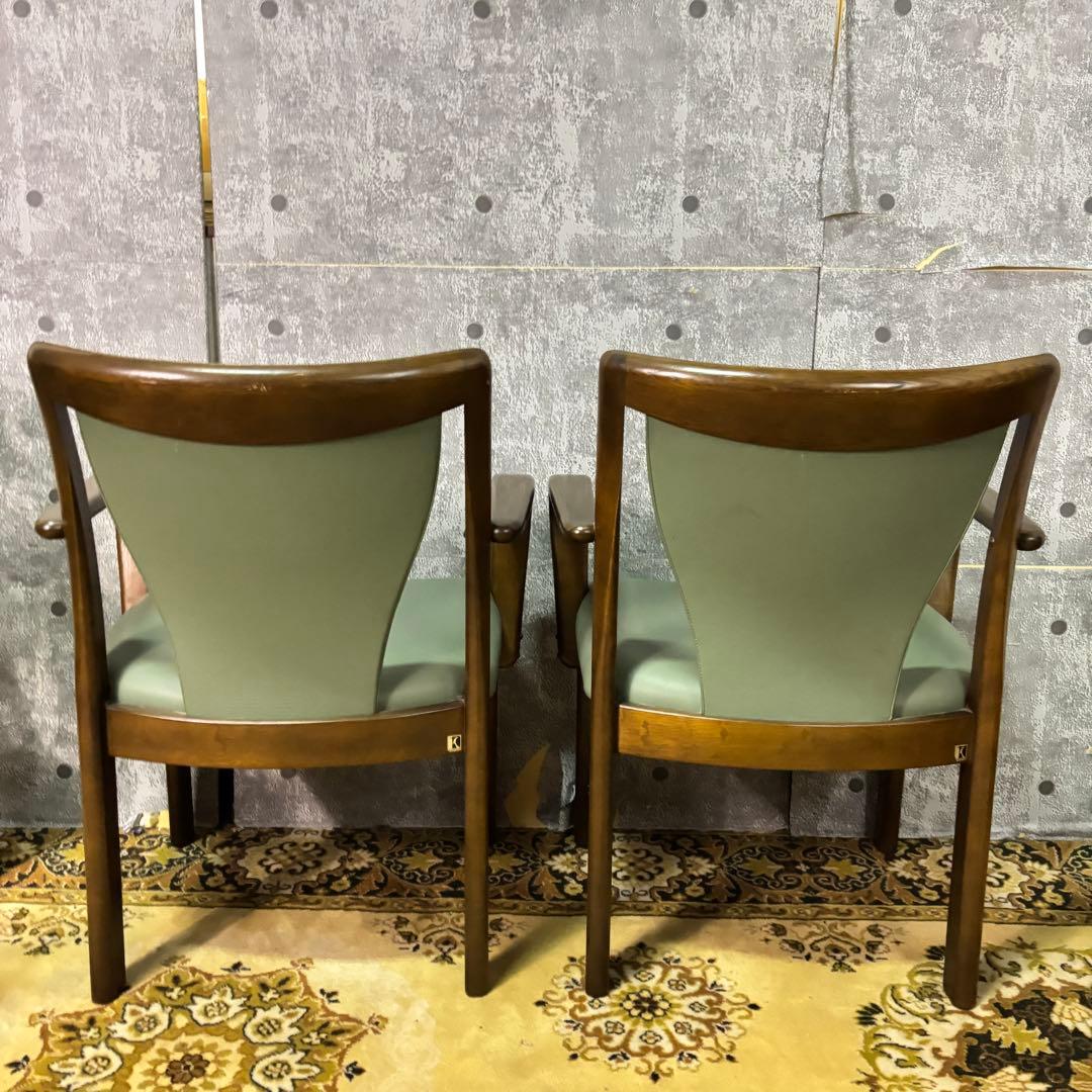 ꧁飛騨産業 HIDA꧂キツツキマーク アーム付ダイニングチェア2脚 食卓椅子