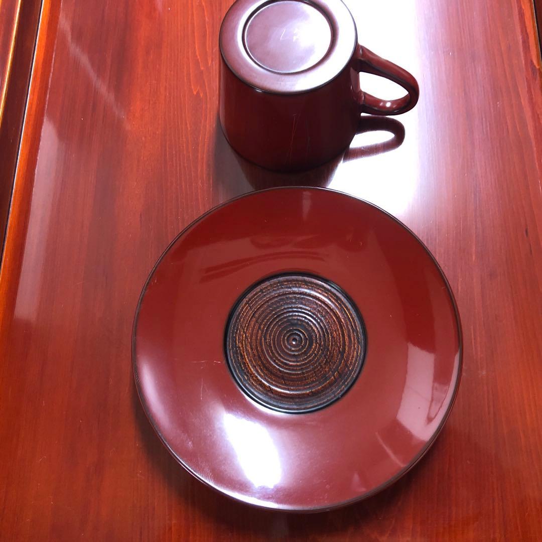 箱瀬淳一氏作　輪島塗デミタスカップ　朱うるみ　秋雨